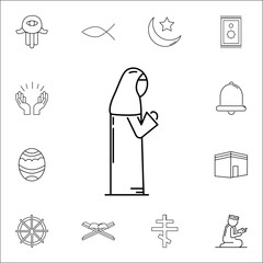 Wall Mural - Muslim woman praying icon. Set of religion icons. Web Icons Premium quality graphic design. Signs, outline symbols collection, simple icons for websites, web design, mobile app