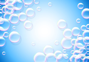 Sticker - Soap bubbles abstract blue background with rainbow colored airy foam