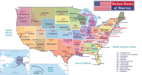 states capitals and major cities of the united states of america. beautiful modern graphic vector us