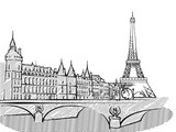 Fototapeta Paryż - Paris, France famous Travel Sketch