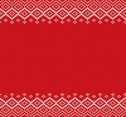 Holiday knitted geometric ornament with empty space for text. Knit christmas winter sweater design.