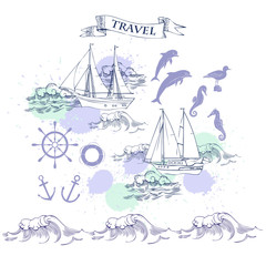  Background with ships and waves