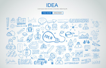 Poster - idea concept with light bulb and doodle sketches infographic