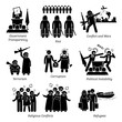 © leremy - Social Issues World Problems Pictogram Icons. Illustrations depicts government transparency, riot, civil war, conflict, terrorism, corruption, political instability, religious conflicts, and refugee.