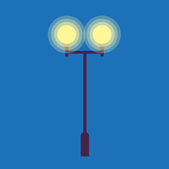 Street Lamp with Two Burning Light Bulbs on Blue