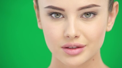 closeup beauty face of girl with clean skin.