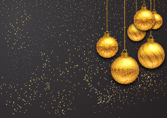 Wall Mural - festive christmas background. golden christmas greeting card. christmas card with snow. christmas wi
