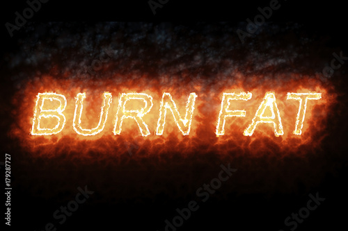 Fotografiet burning font burn fat fire word text with flame and smoke on black background, c