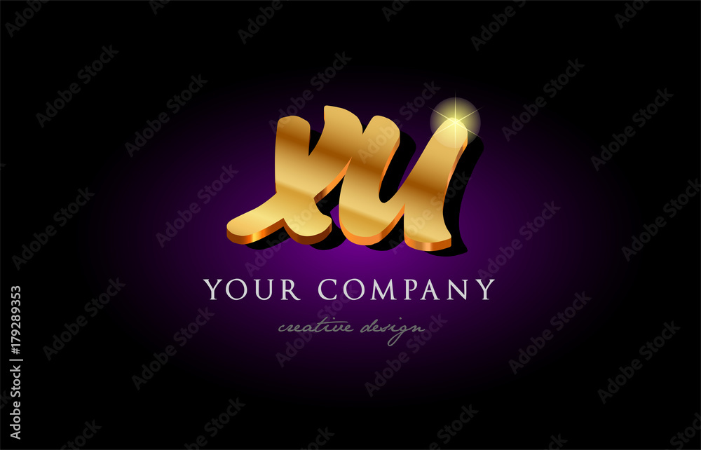 xu x u 3d gold golden alphabet letter metal logo icon design ...