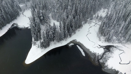 Wall Mural - aerial view of a mountain lake in winter