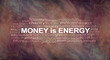 Money IS energy Word Cloud - a warm flowing energy formation background with a MONEY IS ENERGY word cloud 
