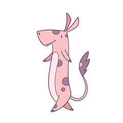  Funny pink creature with purple spots walking