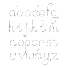 Fototapete - Vector set with hand drawn abc letters from A to Z in ink line style with circles on tips. Black and white freehand graphic for education and lettering