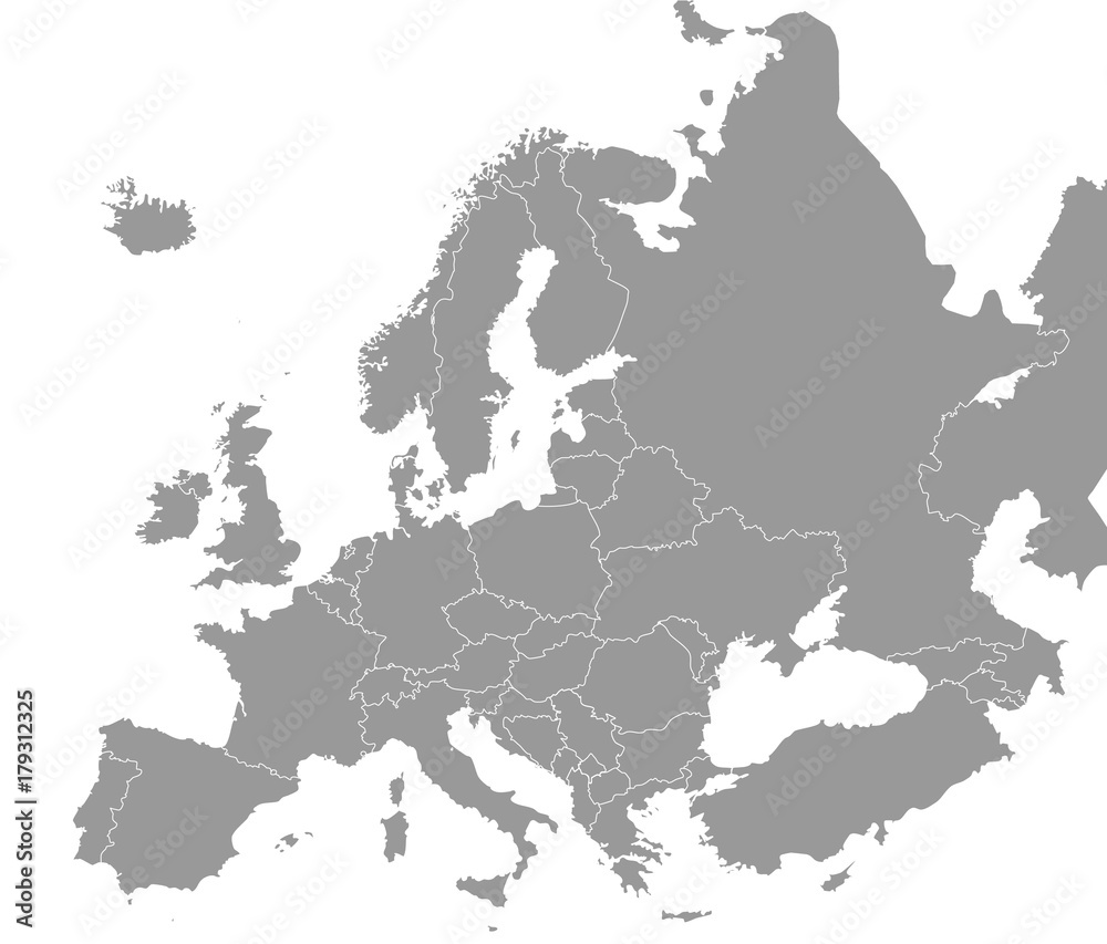 High quality map Europe with borders of the regions - obrazy, fototapety, plakaty 