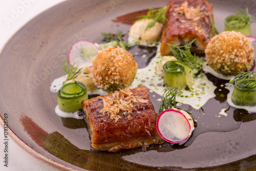 The Glazed Eel In Kvass With Croquet From Potatoes And Cottage