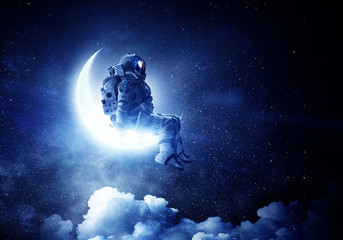 Wall Mural - astronaut sit on crescent moon. mixed media