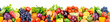 Panoramic collection fresh fruits and vegetables isolated on white background.