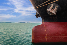 Bow Of A Ship With Draft Scale Numbering, Waterline Of An Industrial Ship