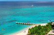 Aerial view on beautiful Caribbean beach and pier in Montego Bay, Jamaica island.