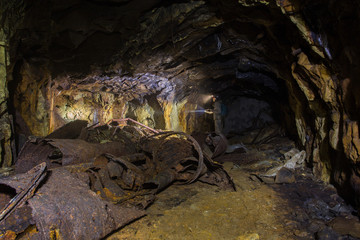 Old abandoned gold mine shaft ore tunnel gallery