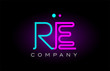 neon lights alphabet re r e letter logo icon combination design