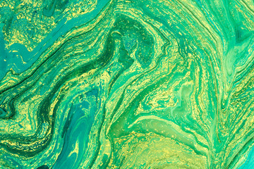 Plakat blue marbling texture. creative background with abstract oil painted waves handmade surface. liquid paint.
