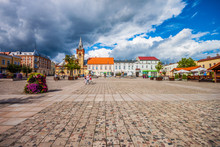 Main City Square. Large Market Square In Swiecie On Vistula With Neo-Gothic Town Hall From 1879.
