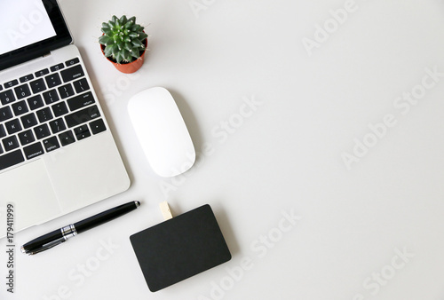 Fotografie, Obraz Top view,Flat lay workspace with mock up Notebook and Laptop on the desk copy space for your text