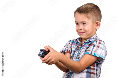 Fotografie, Obraz boy holding a stun gun, isolated on white background