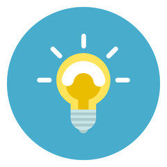 Poster - Light Bulb Icon On Round Blue Background Flat Vector Illustration