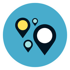 Poster - Gps Navigation Pins Icon On Round Blue Background Flat Vector Illustration
