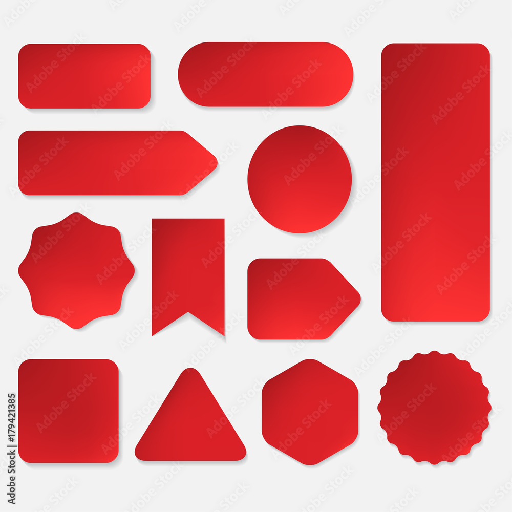 Red Shape Sticker set of red paper stickers in many shapes design. banner and label ...