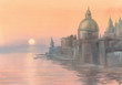 Venice silhouette in the morning mist watercolor