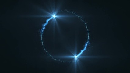 Wall Mural - lightning blue ball of light flying in circle animation. shining lights in motion with small particl