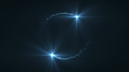 Wall Mural - lightning blue ball of light flying in loop animation. shining lights in motion with small particles