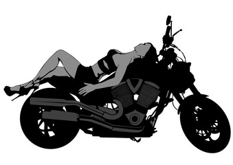 Wall Mural - Motorcycl and baeuty women on white background