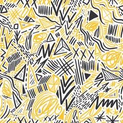 Wall Mural - Geometric doodle hand drawn seamless pattern. Random decorative elements. Vector illustration