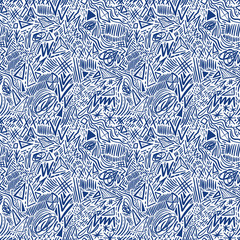 Wall Mural - Geometric doodle hand drawn seamless pattern. Random decorative elements. Vector illustration