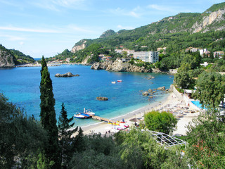 paleokastritsa blue lagoons coast landscape ionian sea on Corfu island