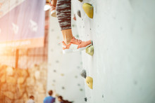 Young Athlete Foot Climbing Indoor Wall