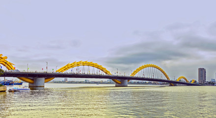 View of the Dragon Bridge, which spans the River Han at Da Nang, Vietnam