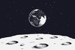 © Galacticus - view from surface of the Moon to Earth.Hand drawn vector illustration