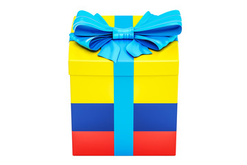 Poster - Gift box with flag of Colombia, holiday concept. 3D rendering