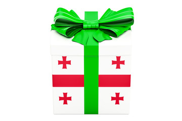 Poster - Gift box with flag of Georgia, holiday concept. 3D rendering