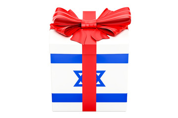 Poster - Gift box with flag of Israel, holiday concept. 3D rendering