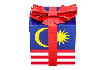 Poster - Gift box with flag of Malaysia, holiday concept. 3D rendering