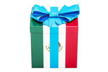 Poster - Gift box with flag of Mexico, holiday concept. 3D rendering