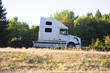 © vit - Big rig semi truck tractor going on the road with green trees