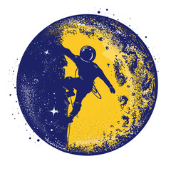 Wall Mural - astronaut color retro tattoo and t-shirt design. astronaut on the moon. spaceman new planets retro p