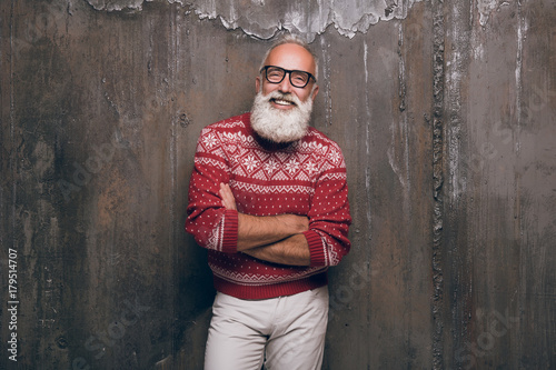 Modern Beautiful Santa Claus In Fashionable Clothes Beautiful
